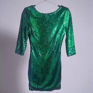 Tobi Green Sequin Long Sleeve Dress